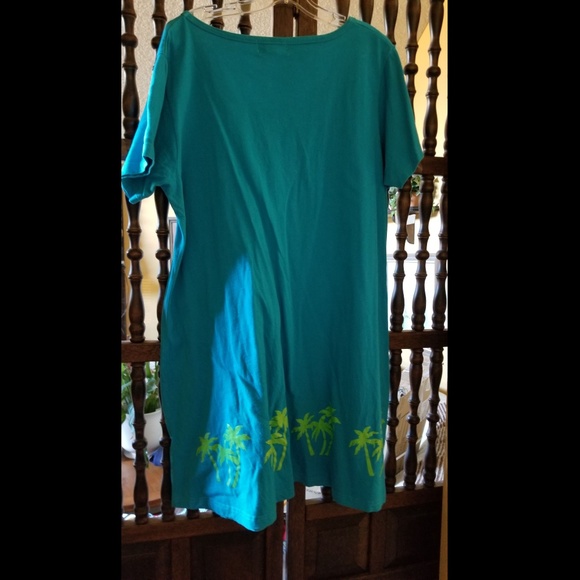 Turquoise T-Shirt Dress Tropical - Picture 2 of 8